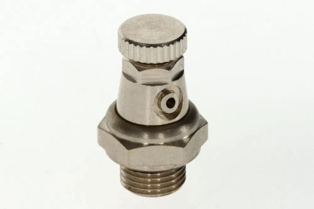 Bosch Entlüftungsventil aus Metall mit runder Oberseite und seitlichem Gewinde, verwendet zur Entlüftung von Heizungs- oder Kühlsystemen.